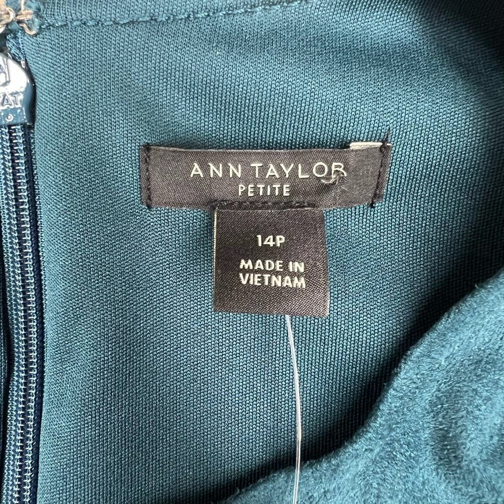 Ann Taylor Faux Suede Pleated Midi Dress 14P Teal Belted Wedding Guest NWT Party - Picture 9 of 13